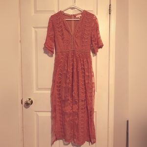 Boho Floral Salmon Pink Sheer Dress